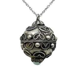 Vintage sterling sterling silver turquoise Etruscan bead pendant - GM600